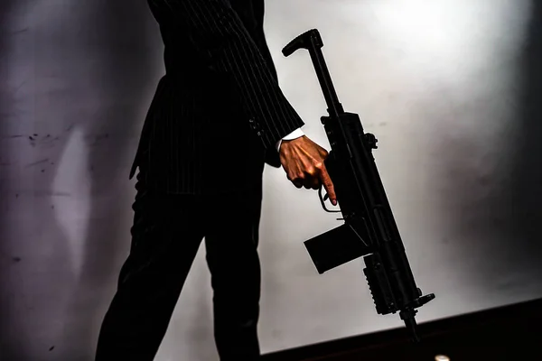 Businessman Fight Machine Gun — Stock Photo, Image