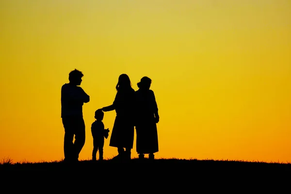 Silhouettenbild Einer Zweifamilien Familie — Stockfoto