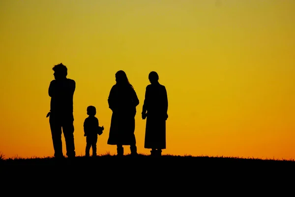 Silhouettenbild Einer Zweifamilien Familie — Stockfoto