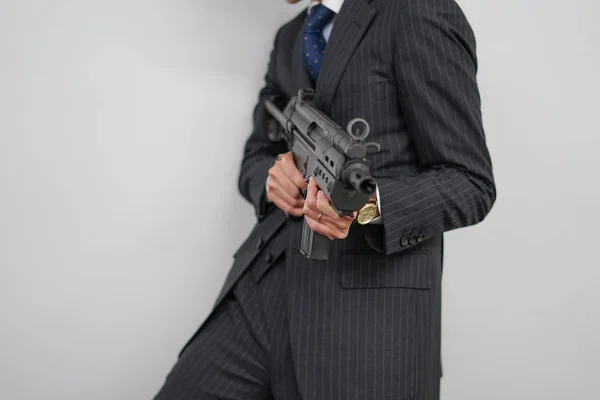 Businessman Fight Machine Gun — Stock Photo, Image