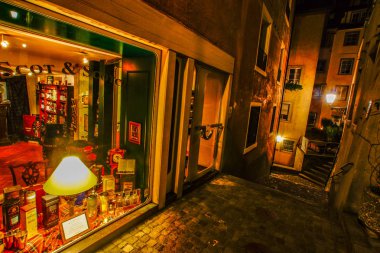 Zürih, İsviçre eski şehrin çatıları (gece manzaralı))