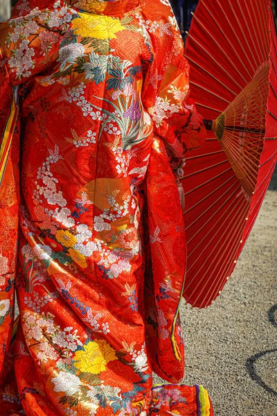 Kimono Cérémonial Rouge Douze Couches Costume National Japonais — Photo