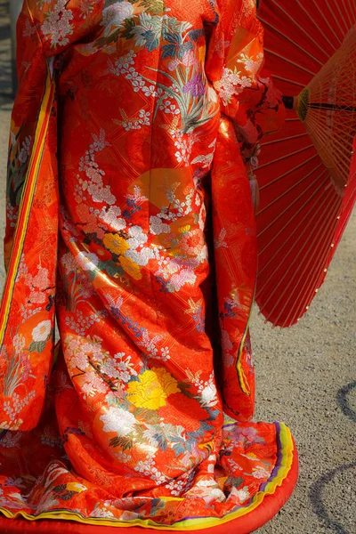 Quimono Cerimonial Doze Camadas Vermelho Traje Nacional Japonês — Fotografia de Stock
