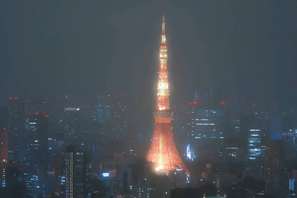 Tokyo Kulesi Sisle Kaplanmış Şehir Manzarası — Stok fotoğraf