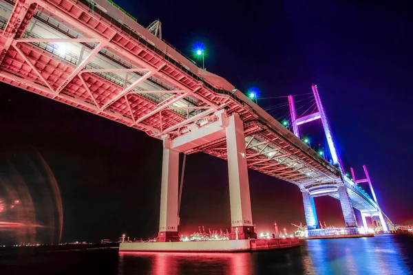 Yokohama Körfezi Gece Görüşü Köprüsü Tsurumi Yokohama Şehri — Stok fotoğraf