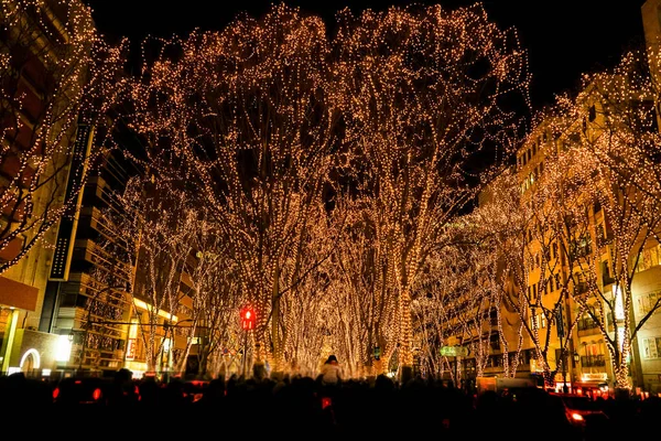 Sendai Luz Del Desfile Vista Nocturna Calle Jozenji — Foto de Stock