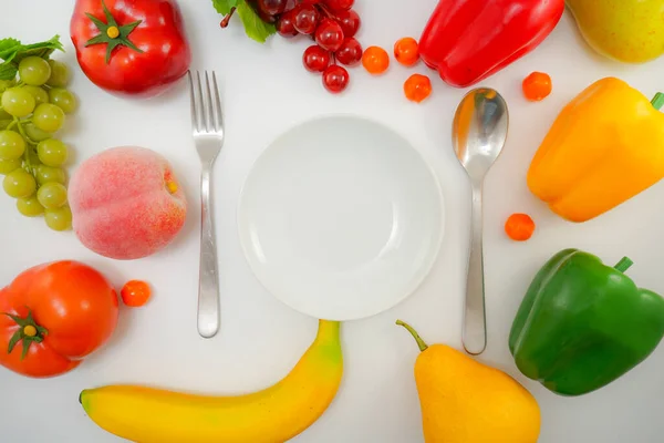 Zöldség Gyümölcs Étel Került Asztalra — Stock Fotó