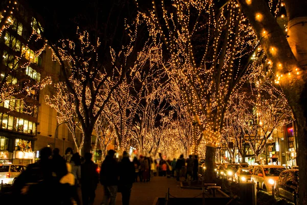 Sendai Światło Widowiska Wgląd Nocy Ulicy Jozenji — Zdjęcie stockowe