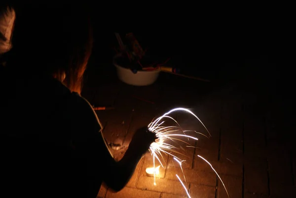 Imagen Fuegos Artificiales Mano Tradición Veraniega — Foto de Stock