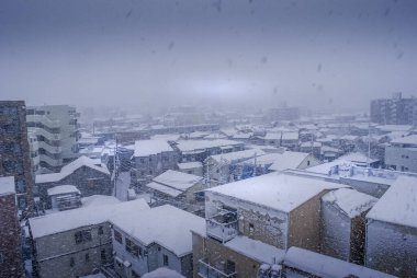 Karla kaplı gökyüzü Yokohama Minato Mirai