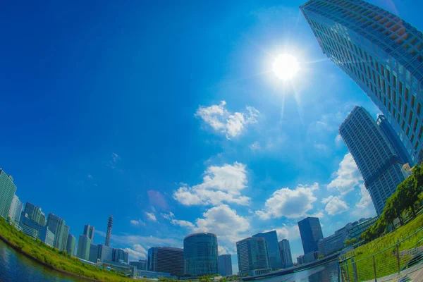 Yokohama Minato Mirai Cidade Céu Azul — Fotografia de Stock