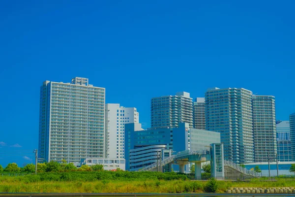 Yokohama Minato Mirai Cidade Céu Azul — Fotografia de Stock