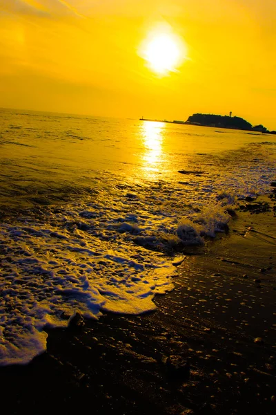 Costa Kamakura Iluminada Pôr Sol — Fotografia de Stock