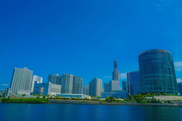 Yokohama Minato Mirai Cidade Céu Azul — Fotografia de Stock