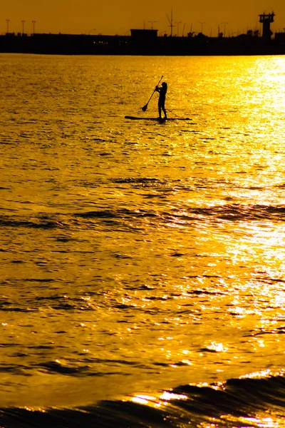 Surfer Silhouette Dusk Kamakura Coast — Stock Photo, Image