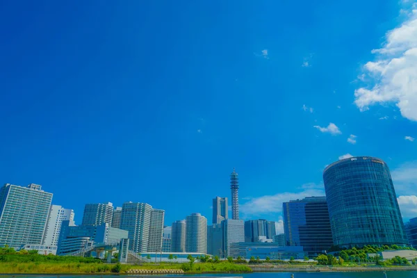 Yokohama Minato Mirai Cidade Céu Azul — Fotografia de Stock