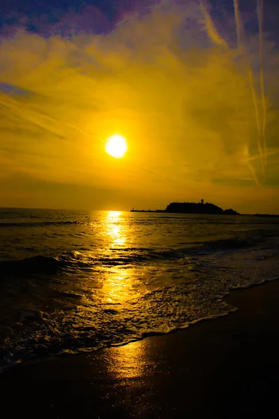 Costa Kamakura Iluminada Pôr Sol — Fotografia de Stock