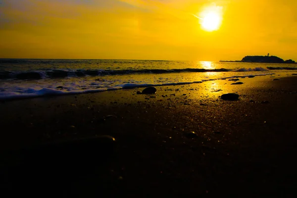 Côte Kamakura Illuminée Coucher Soleil — Photo