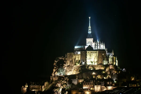 Light Mont Saint Michel Night View — Stock Photo, Image