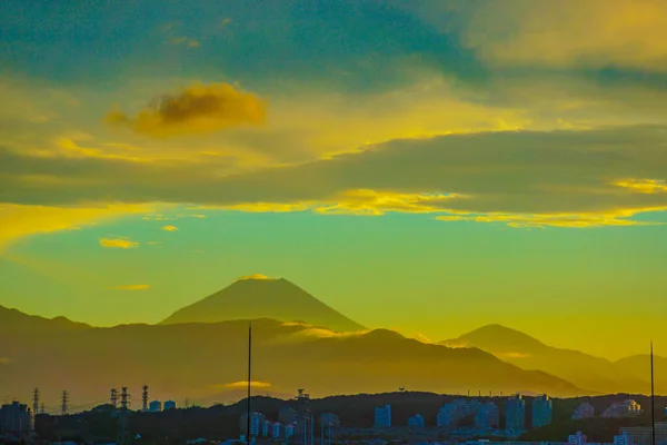 Fuji Silueta Que Envuelve Puesta Del Sol —  Fotos de Stock