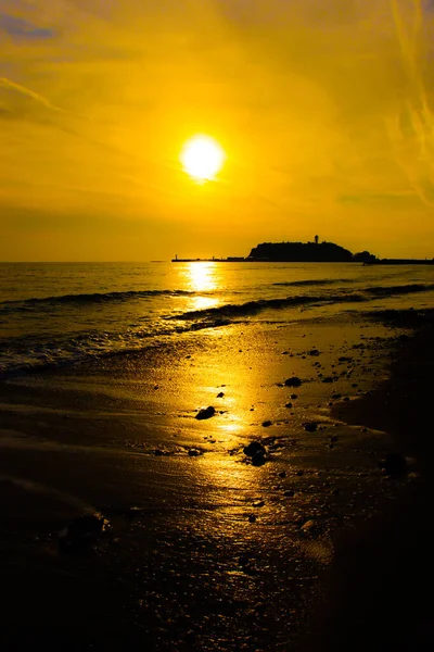 Enoshima Silhueta Pôr Sol — Fotografia de Stock