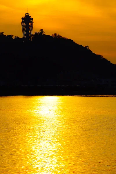 Enoshima Silhouette Coucher Soleil — Photo