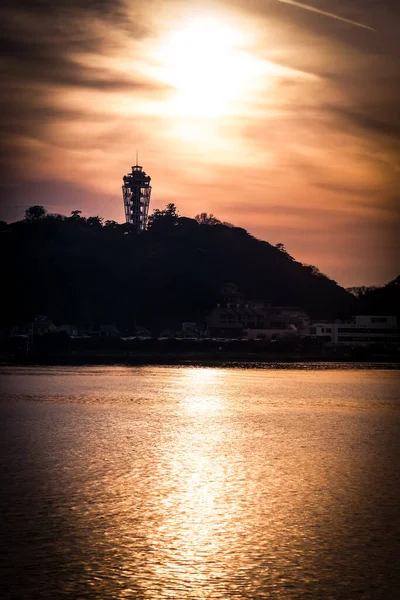 Enoshima Silhueta Pôr Sol — Fotografia de Stock