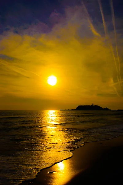 Enoshima Silhueta Pôr Sol — Fotografia de Stock