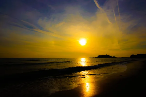 Enoshima Silhueta Pôr Sol — Fotografia de Stock