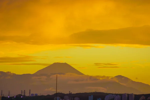 Fuji Silhueta Que Enrolado Pôr Sol — Fotografia de Stock