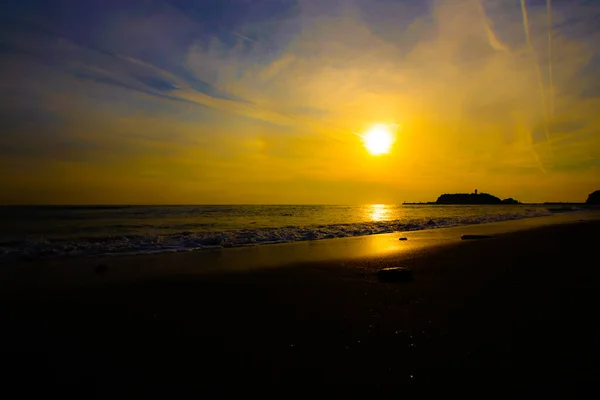 Enoshima Silhueta Pôr Sol — Fotografia de Stock