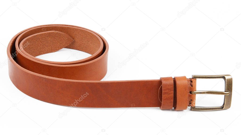Leather brown belt with a buckle
