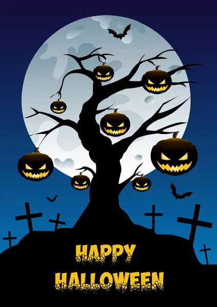 Illustrazione di Halloween con zucche su un albero — Vettoriale Stock