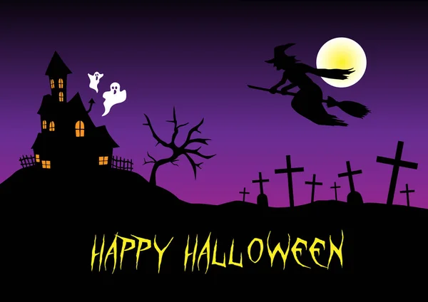 Halloween illusztráció kísértetházzal — Stock Vector