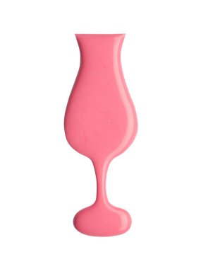Beyaz arka planda izole edilmiş cam ya da flüt şeklinde pembe tırnak cilası. Fotoğraf. Üst görünüm