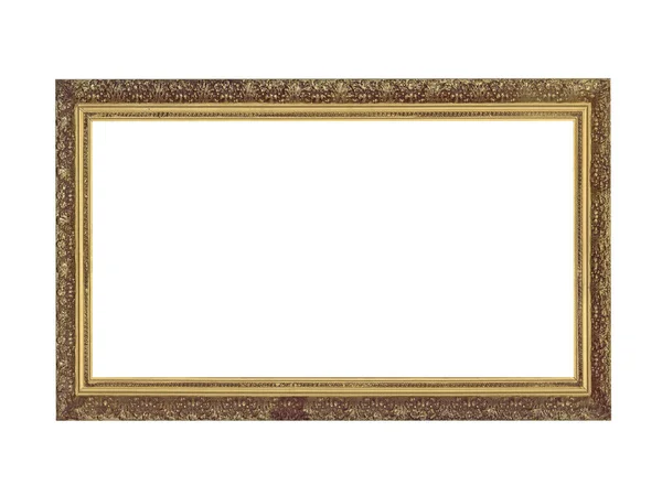Старая Пустая Деревянная Рама Картин Золотым Налетом Изолированный Белом Фоне — стоковое фото