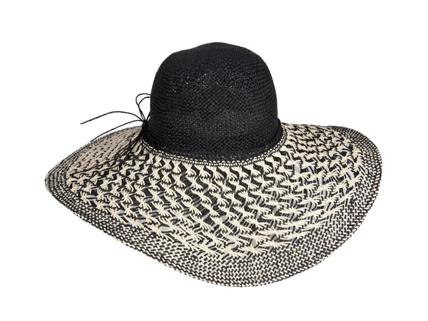 女式夏装黑白相间的辫子帽 用来遮挡白色背景的太阳 — 图库照片