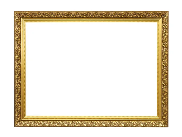 Old Empty Brown Wooden Frame Paintings Gold Patina Isolated White — Stock Photo, Image