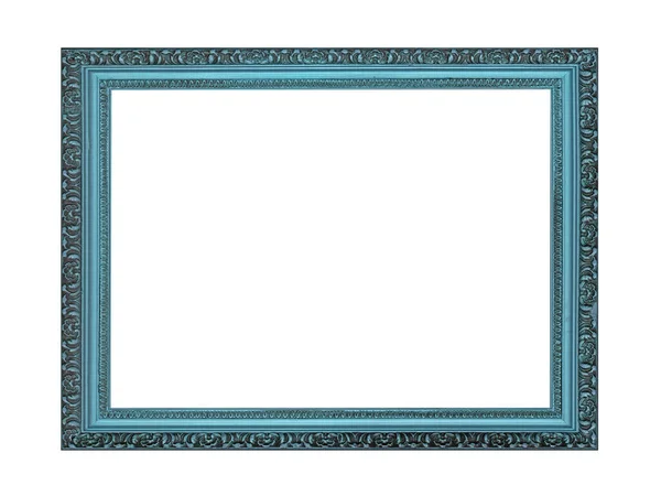 Empty Blue Wooden Frame Paintings Photo Isolated White Background — Stock Photo, Image