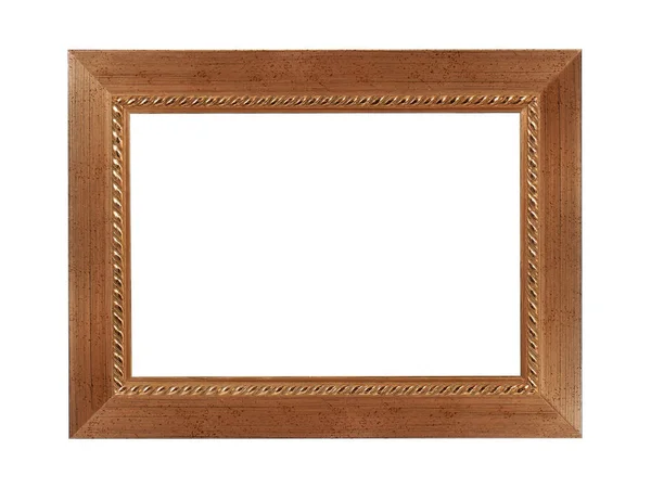 Old Empty Brown Wooden Frame Paintings Gold Patina Isolated White — Stock Photo, Image