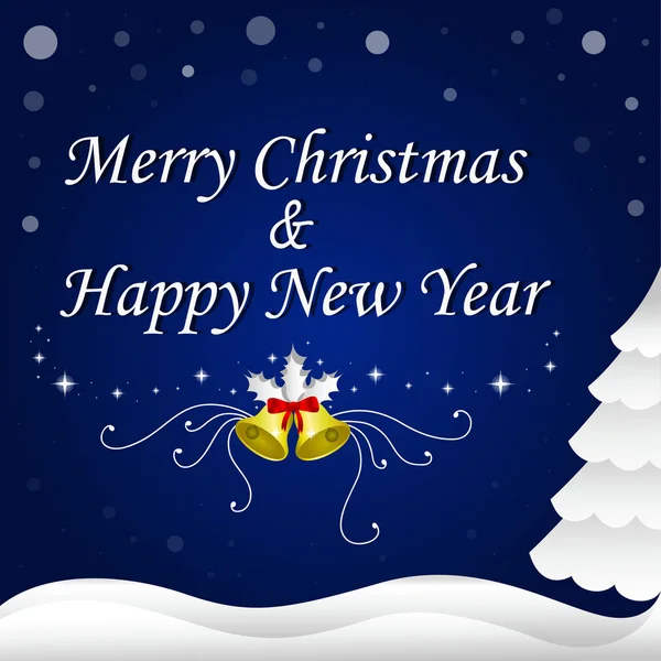 Karácsonyi Üdvözlőlap Kék Háttérrel Boldog Évet Karácsonyfa Hópelyhek Fehér Csillagok — Stock Vector