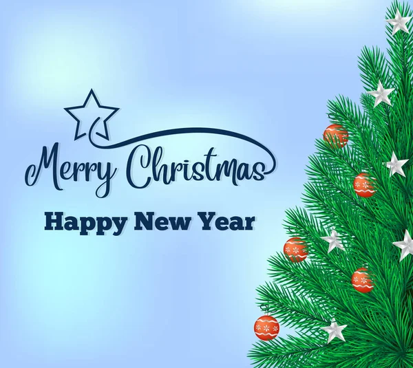 Background Illustration Blue Fir Tree Christmas Decoration Text Merry Christmas — Stock Vector