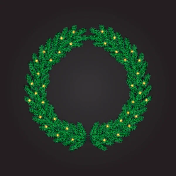 现实的圆形圣诞装饰与绿色 黑色背景中的冷杉花环说明载体 — 图库矢量图片