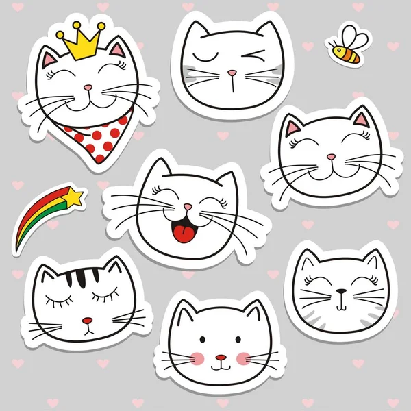 Hand Draw Vector Collection Sticker Head Cat — Stock Vector