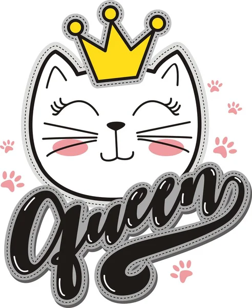 Queen Ilustração Bonito Gato Para Shirt Outros Usos Vetor — Vetor de Stock