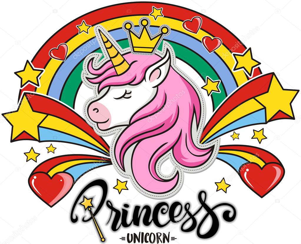 Princess unicorn,unicorn head mascot, vector illustration