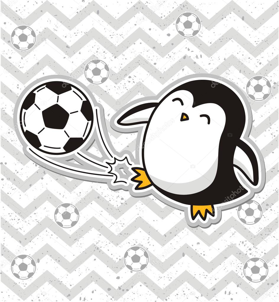 Cute  penguin playing soccer . Vector illustration