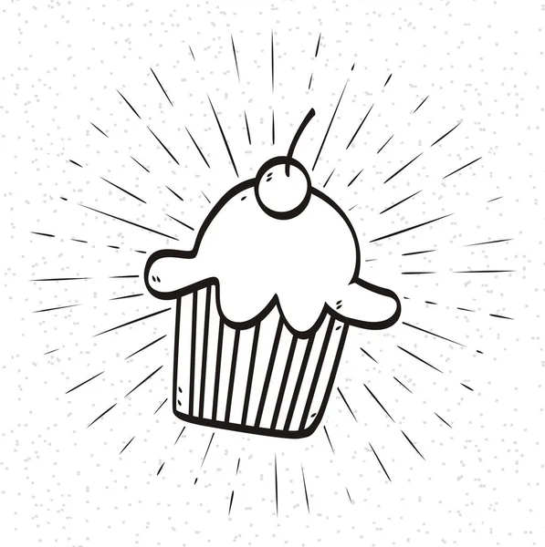 Silhouette Cupcake Avec Défilement Sunburst Sur Fond Grunge — Image vectorielle