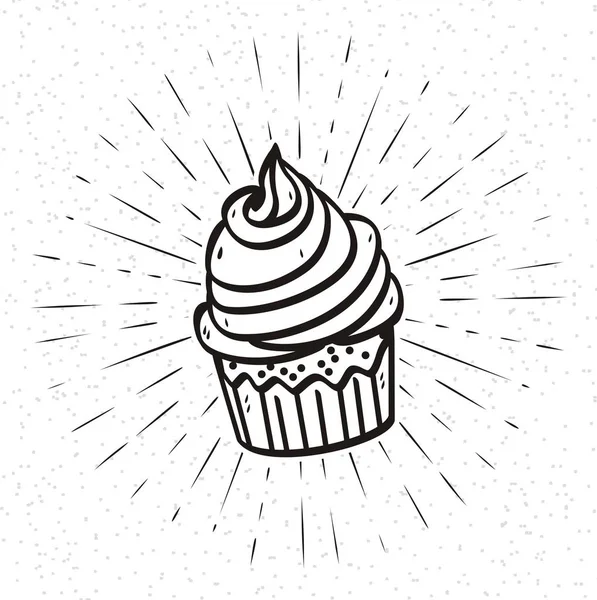 Cupcake Σιλουέτα Κύλισης Και Sunburst Φόντο Grunge — Διανυσματικό Αρχείο