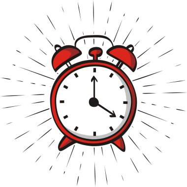 Elle çizilmiş çalar saat sunburst arka plan üzerinde izole